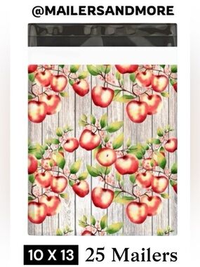 25 10X13 Poly Mailers Apple and Blossoms, Shipping Envelopes PRICE IS FIRM
